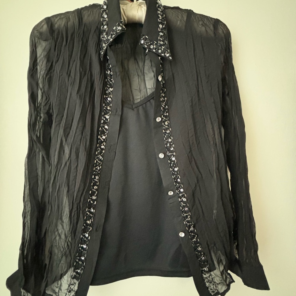 L’ Pogee- Black Sequenced Evening Blouse with lining- Size S